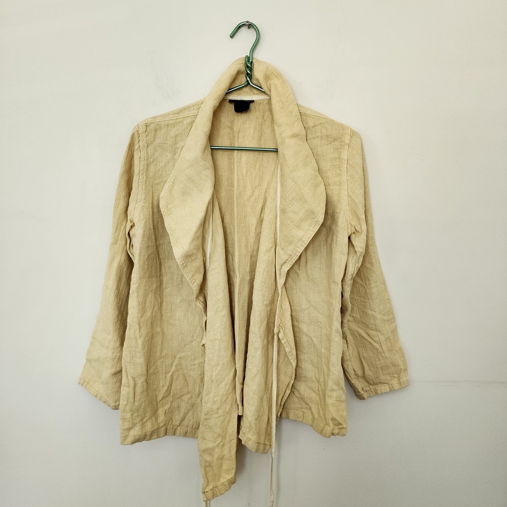 Nordli & Meerman Women Yellow Textured Draped Wrap Jacket Shawl Collar Sz 1 M